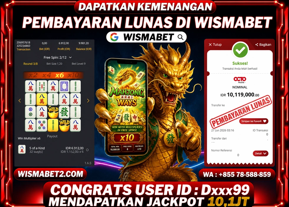 WISMABET - BUKTI KEMENANGAN Mahjong Ways Rp10,100,000,- LUNAS